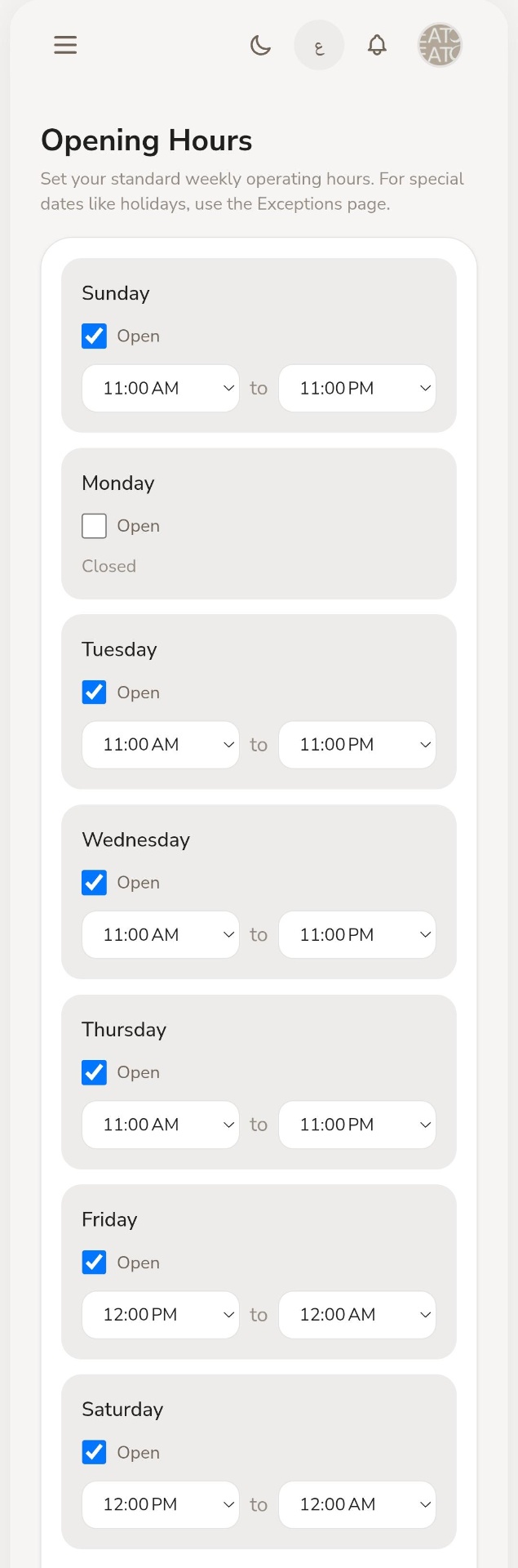 Opening Hours